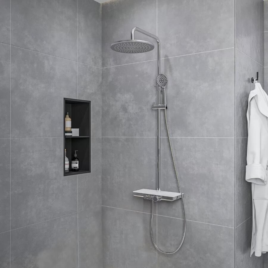 Wiesbaden Regendouche set Nuovo | Opbouw | Thermostaatkraan | 2-weg | Rond | Chroom