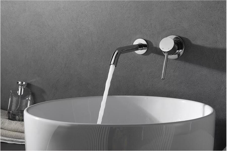 Wiesbaden Ribbd wastafelmengkraan inbouw 1-weg chroom - Foto 2