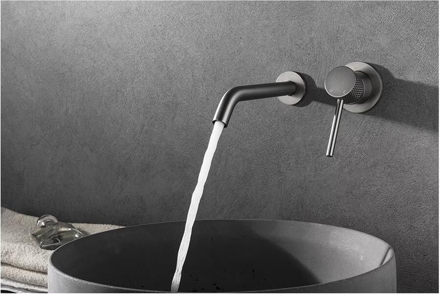 Wiesbaden Ribbd wastafelmengkraan inbouw 1-weg Geborsteld staal PVD - Foto 2