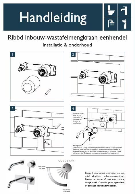 Wiesbaden Ribbd wastafelmengkraan inbouw 1-weg Gunmetal PVD - Foto 2