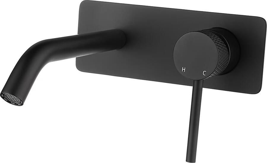 Wiesbaden Ribbd wastafelmengkraan inbouw 1-weg zwart mat - Foto 3