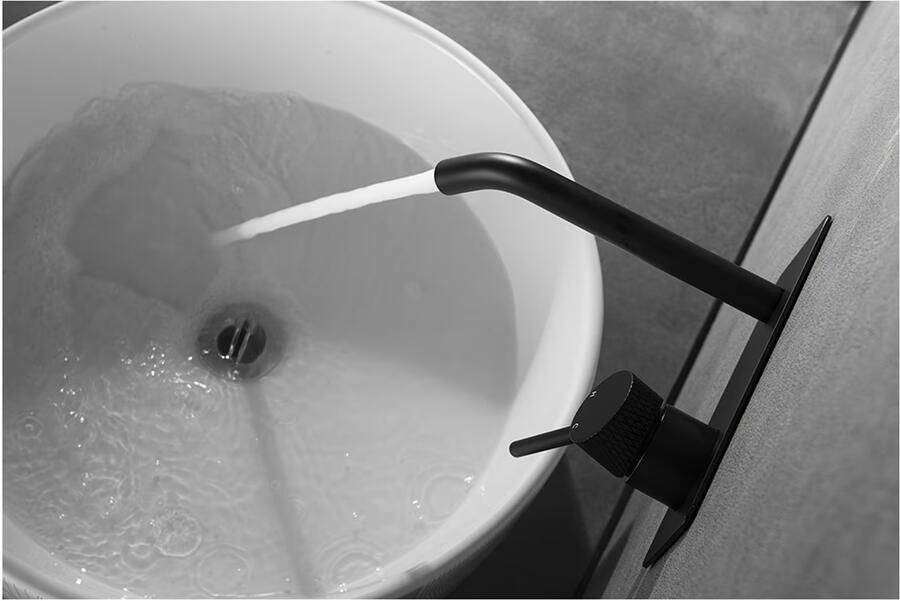 Wiesbaden Ribbd wastafelmengkraan inbouw 1-weg zwart mat