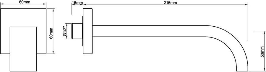 Wiesbaden Rombo Inbouw baduitloop vierkant 22cm 1 2 geborsteld staal 29.3997 - Foto 2