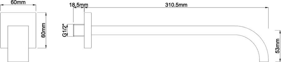 Wiesbaden inbouw-uitloop vierkant 30cm 1 2&apos;&apos; mat zwart - Foto 2