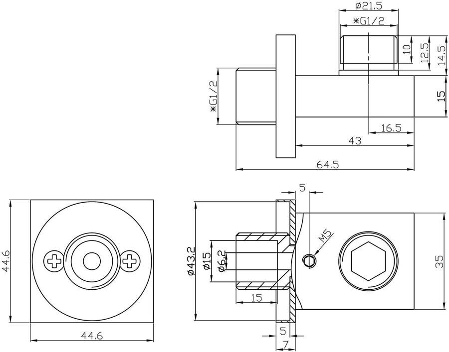 Wiesbaden Rombo Luxe messing muur doucheaansluiting vierkant 1 2 geborsteld staal 29.4802 - Foto 2
