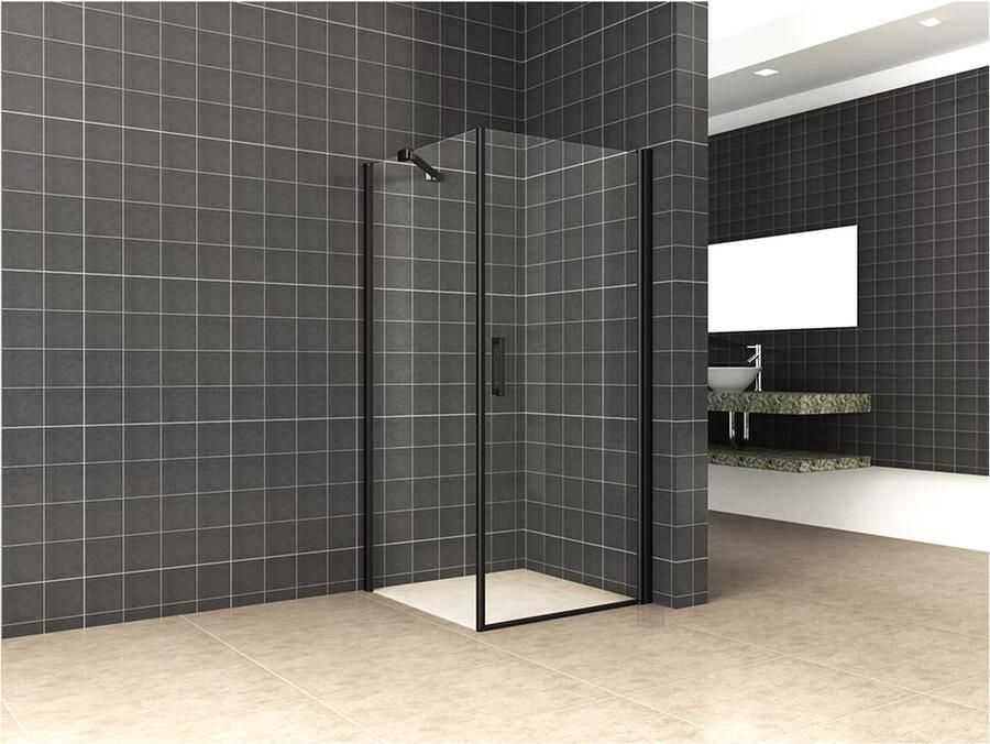 Wiesbaden Salone cabine met 1 draaideur 900x900x2000x8 mm nano helder glas mat zwart - Foto 3