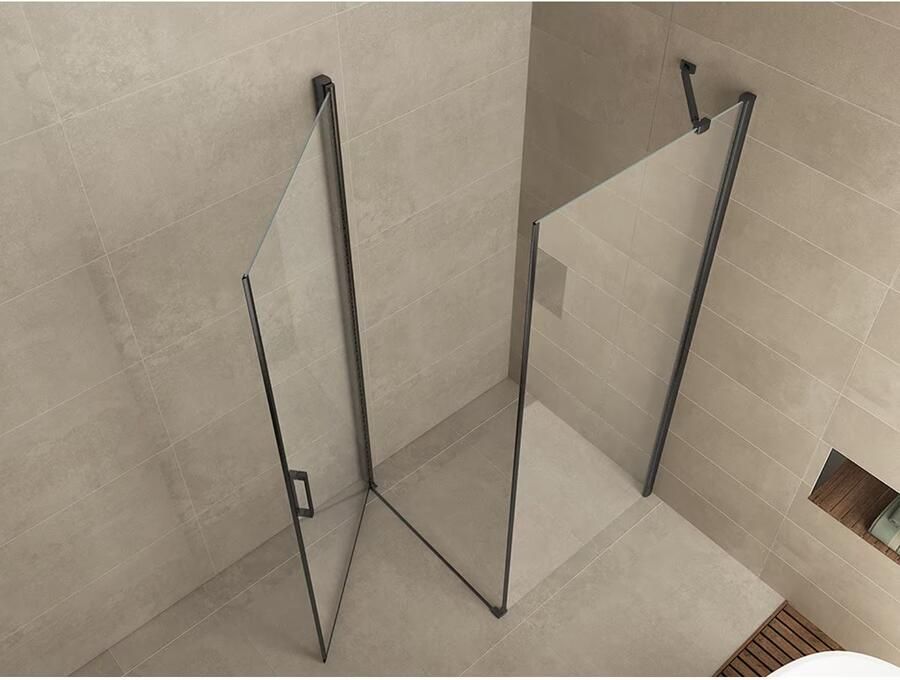 Wiesbaden Salone cabine met 1 draaideur 900x900x2000x8 mm nano helder glas mat zwart