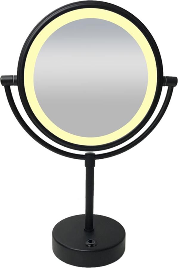 Wiesbaden Make-up Spiegel 20x20cm Geintegreerde LED Verlichting Kantelbaar 5x Vergroting Lichtschakelaar Mat Zwart op Batterijen - Foto 3