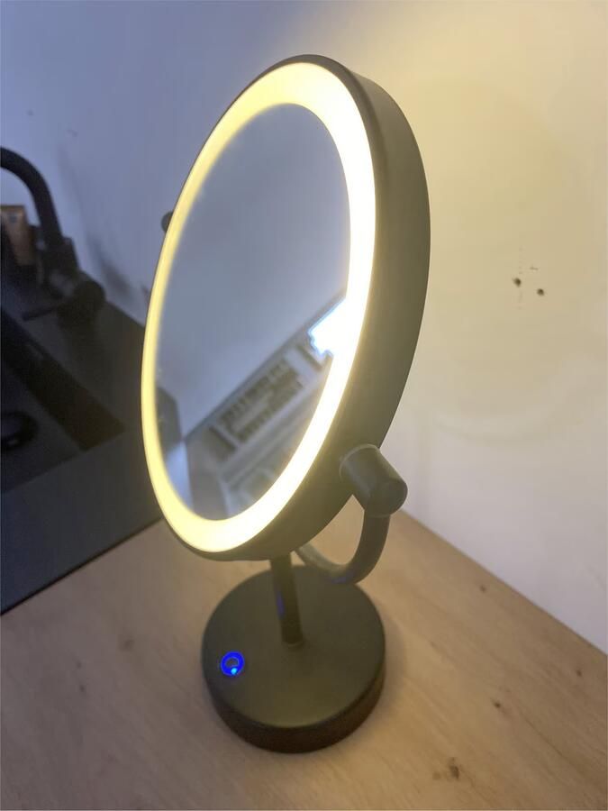 Wiesbaden Make-up Spiegel 20x20cm Geintegreerde LED Verlichting Kantelbaar 5x Vergroting Lichtschakelaar Mat Zwart op Batterijen - Foto 2