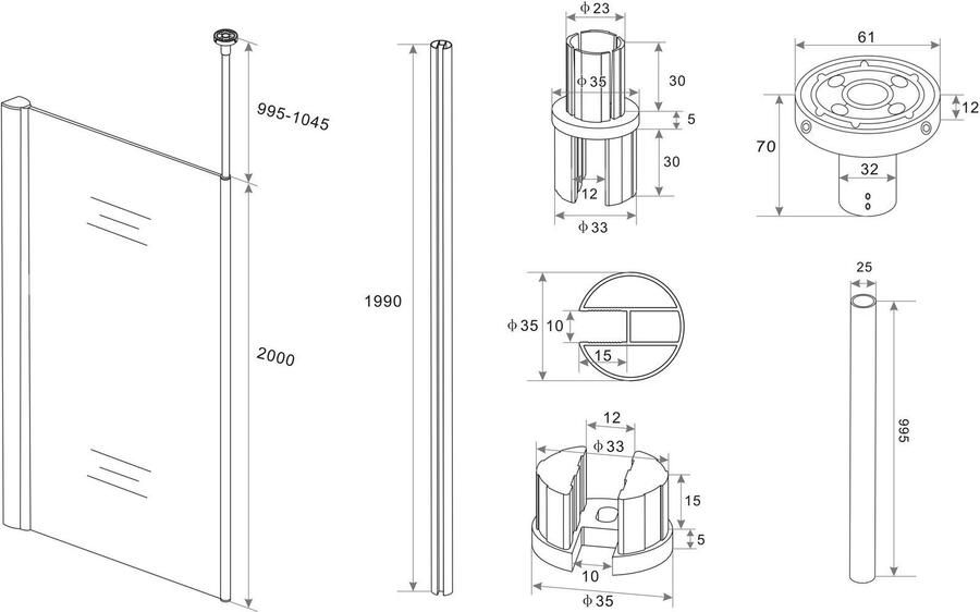 Wiesbaden set verticale stabilisatiestang plafond bevestiging chroom - Foto 2