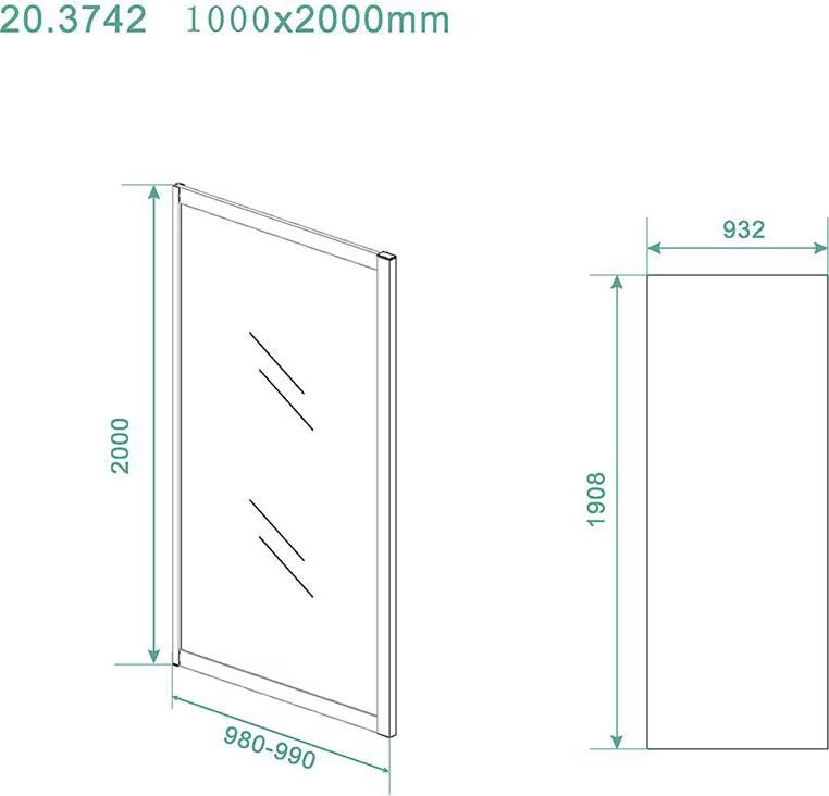 Wiesbaden Skyline zijwand helder glas 100x200 cm