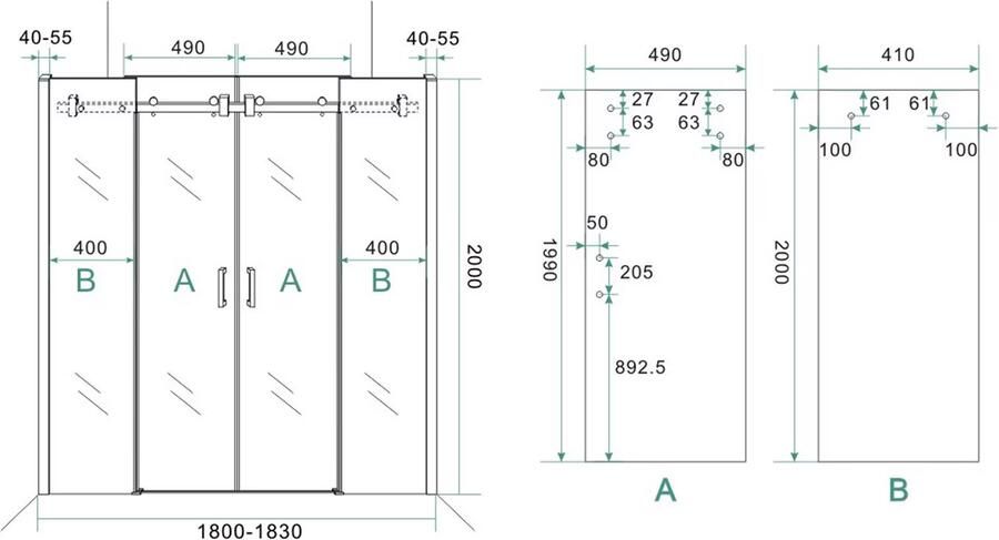 Wiesbaden Douchedeur Nisdeur Schuifdeur 180x200cm Antikalk Helder Glas Chroom Profiel 8mm Veiligheidsglas Easy Clean - Foto 2