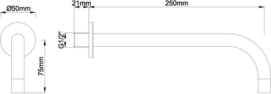 Wiesbaden Wastafelkraan Inbouw Slim Rond 25cm Chroom 18mm Uitloop