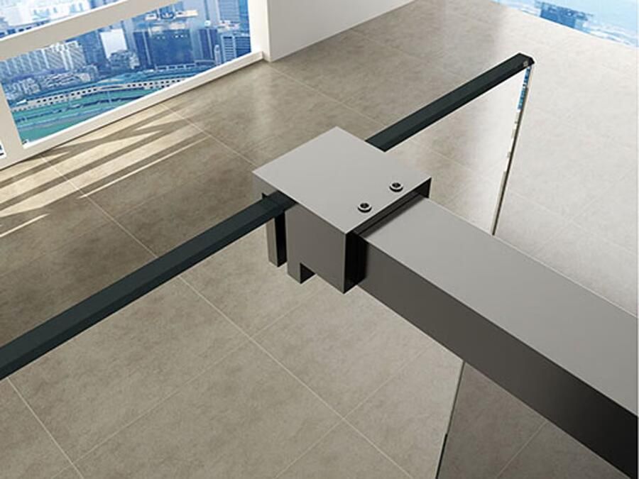 Wiesbaden Slim | profielset 200 cm + 120 cm stabilisatiestang | Incl.Glas- en muurkoppeling | Geborsteld staal - Foto 5