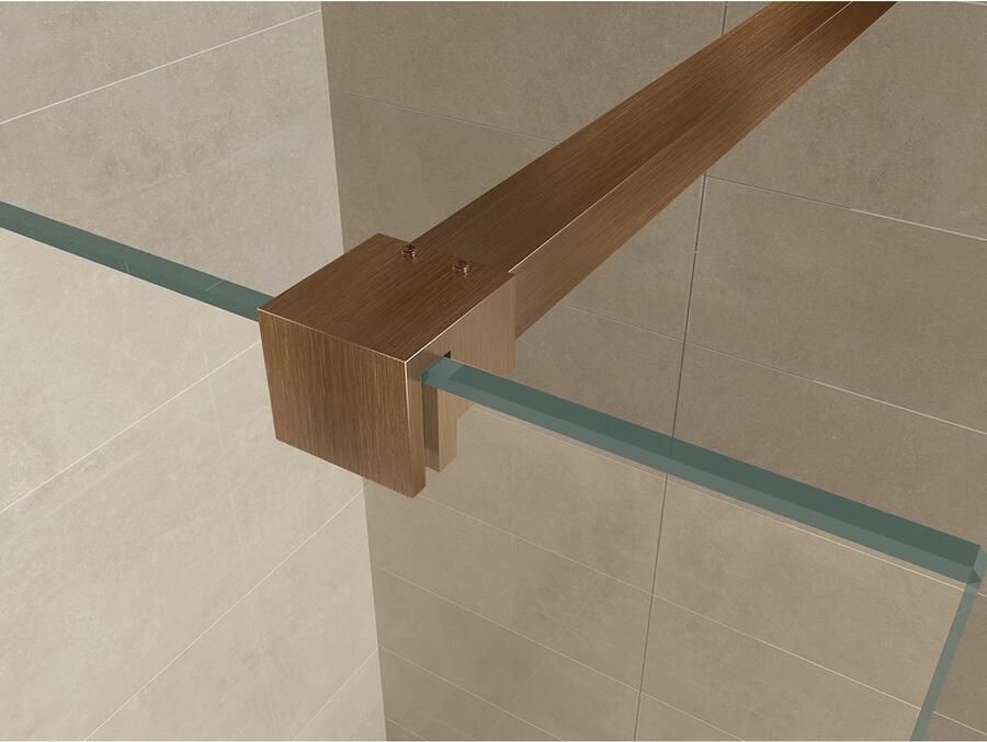 Wiesbaden Slim | profielset 200 cm + 120 cm stabilisatiestang | Incl.Glas- en muurkoppeling | Geborsteld brons koper