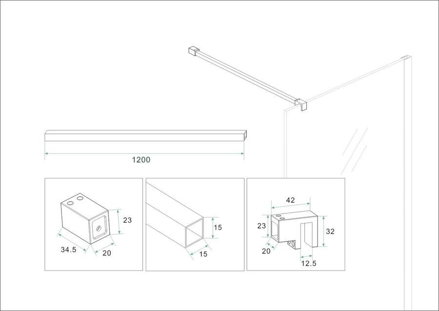 Wiesbaden Stabilisatiestang set Slim | 120 cm | Set van 2 | T.b.v. vrijstaande inloopdouche | Chroom
