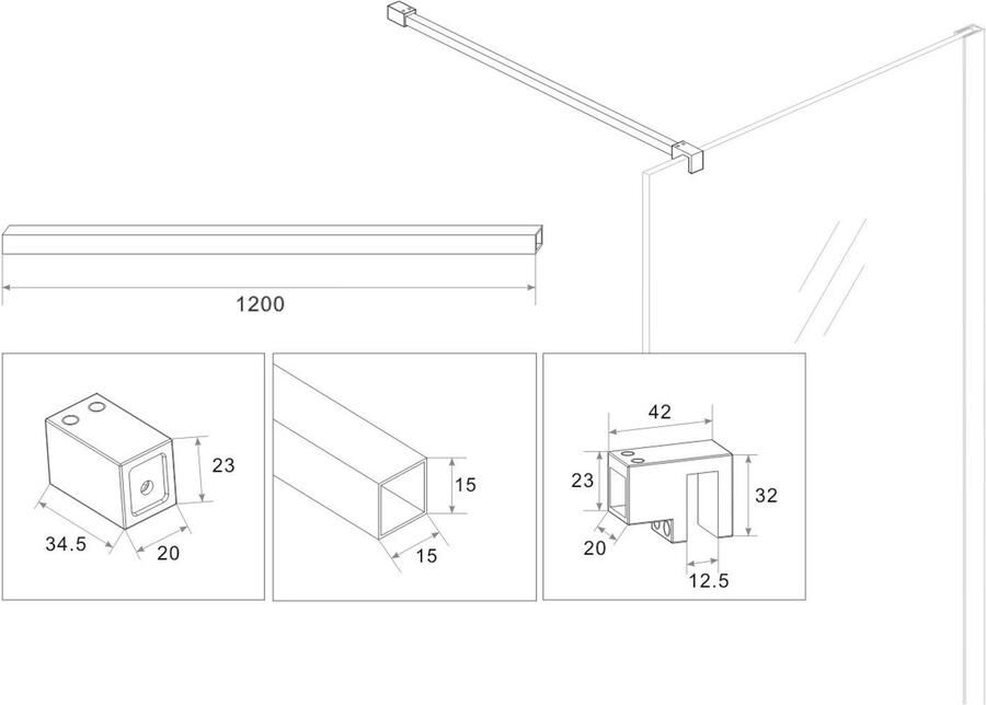 Sub SlimLine stabilisatiestang inclusief muur- en glaskoppeling 120 cm mat zwart - Foto 2