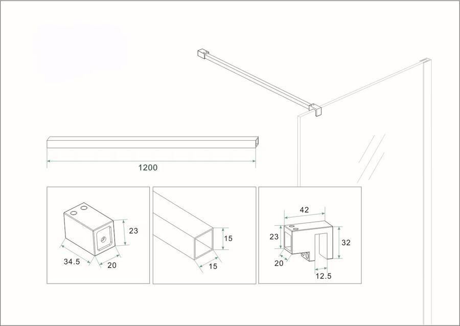 Wiesbaden Stabilisatiestang Slim | 120 cm | t.b.v. inloopdouche | Geborsteld messing