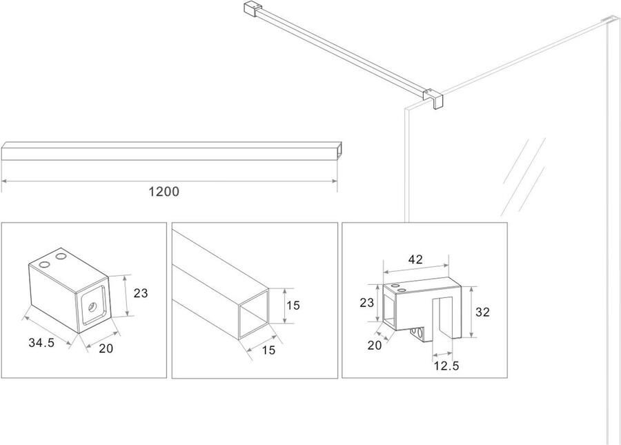 Wiesbaden Stabilisatiestang Slim | 120 cm | t.b.v. inloopdouche | Geborsteld staal - Foto 2