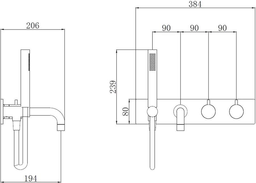 Wiesbaden Badkraan Style Inbouw Thermostatisch Rond Mat Zwart met handdoucheset 2 Greeps