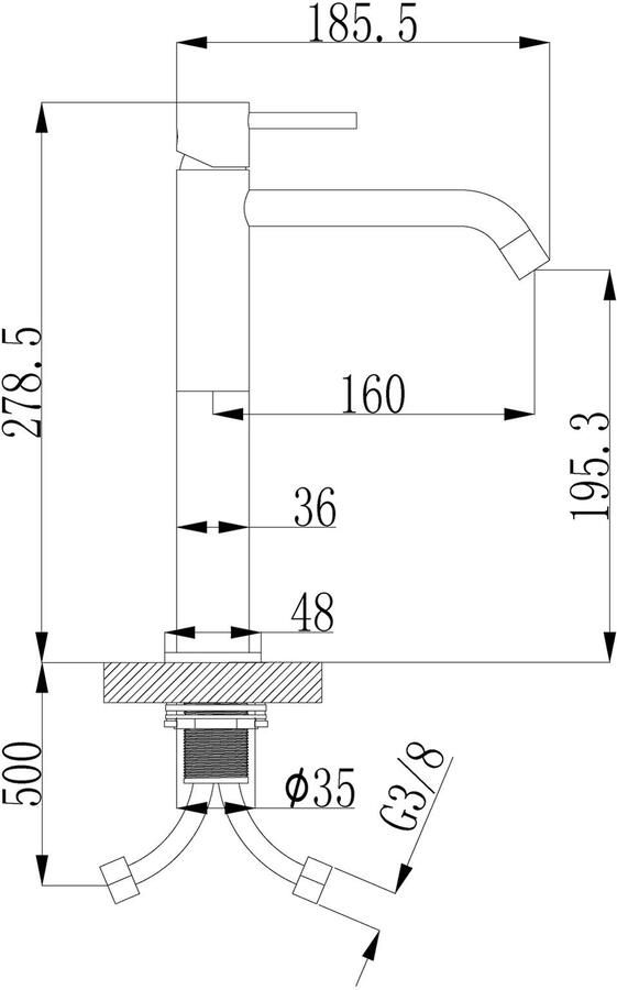 Wiesbaden Style wastafelkraan hoge uitloop 20 cm opbouw rond Geborsteld messing PVD