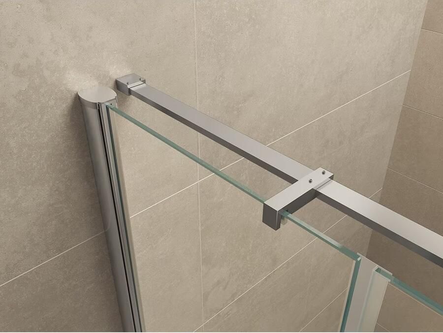 Wiesbaden Douchedeur Miami Nisdeur Draaideur met Vaste Wand 140(60-80)x200cm Antikalk Helder Glas Chroom Profiel 8mm Veiligheidsglas Easy Clean - Foto 5