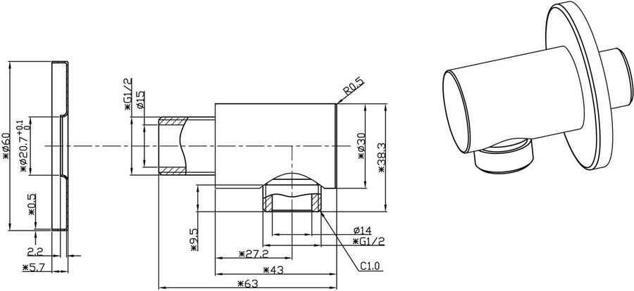 Wiesbaden UniMatch Caral wand aansluiting doucheslang inbouw rond Geborsteld staal PVD - Foto 2