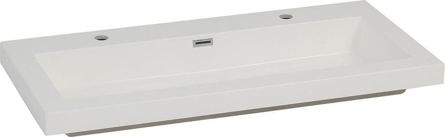 Wiesbaden Meubelwastafel Vision Rechthoek 100x46x5 5cm Kunstmarmer Glans Wit 2 Kraangaten Overloop - Foto 2