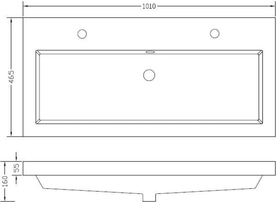 Wiesbaden Meubelwastafel Vision Rechthoek 100x46x5 5cm Kunstmarmer Glans Wit 2 Kraangaten Overloop - Foto 1