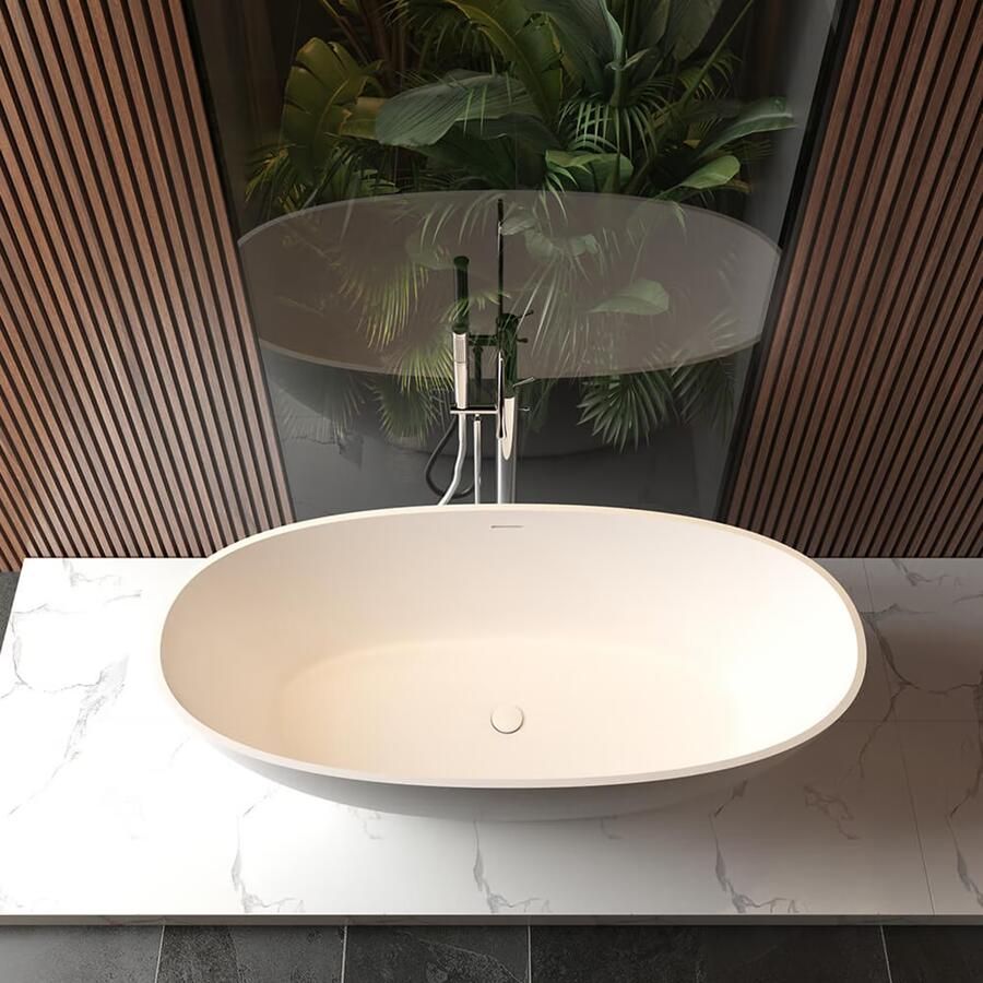 Wiesbaden Vrijstaand bad Chiek | 165x75 cm | Solid surface | Mat wit - Foto 2