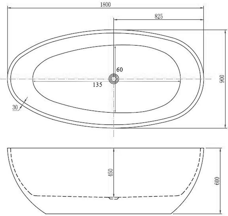Wiesbaden Ligbad Vrijstaand Ellips Ovaal 90x180x58cm Glasvezelversterkt Hoogwaardig Acryl Glans Wit met Badwaste - Foto 3