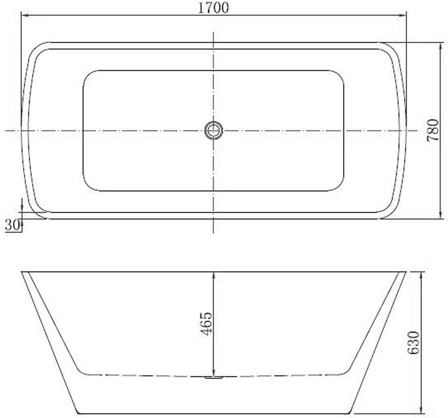 Wiesbaden Ligbad Vrijstaand Larx Rechthoek 78x170x59cm Glasvezelversterkt Hoogwaardig Acryl Glans Wit met Badwaste en Overloop - Foto 3