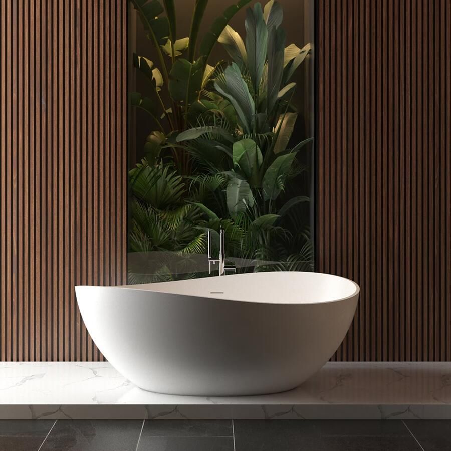Wiesbaden Vrijstaand bad Waive | 160x95 cm | Solid surface | Mat wit