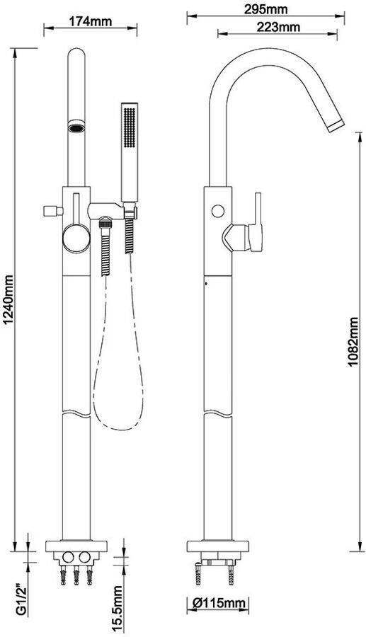 Wiesbaden Vrijstaande badkraan Caral | Hoogte uitloop 108 cm | Draaibare uitloop | Mengkraan | Rond | Gunmetal PVD