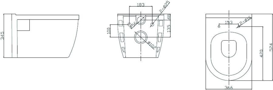 Wiesbaden Toiletpot Prio Rimless Wandcloset 52.2x36.6 cm Keramiek Wit Zonder Toiletzitting - Foto 6