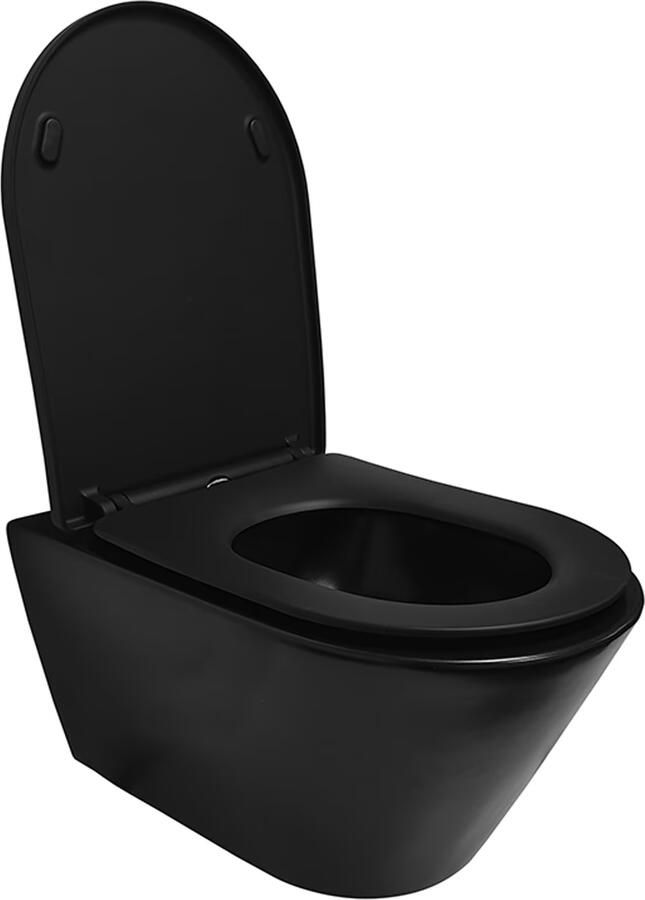 Wiesbaden Toiletpot Hangend Stereo Mat Zwart 35.5x53x40cm Wandcloset Diepspoel Rimless met Softclose Quickrelease - Foto 2