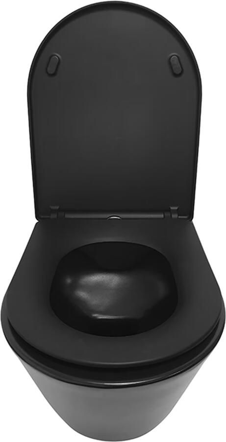 Wiesbaden Toiletpot Hangend Stereo Mat Zwart 35.5x53x40cm Wandcloset Diepspoel Rimless met Softclose Quickrelease - Foto 3
