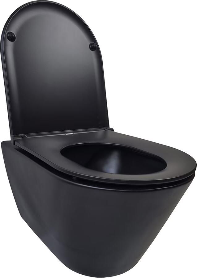 Wiesbaden Wandcloset Stereo | 53 cm | Rimless | Incl.Softclose zitting | Keramiek | Zwart mat - Foto 3