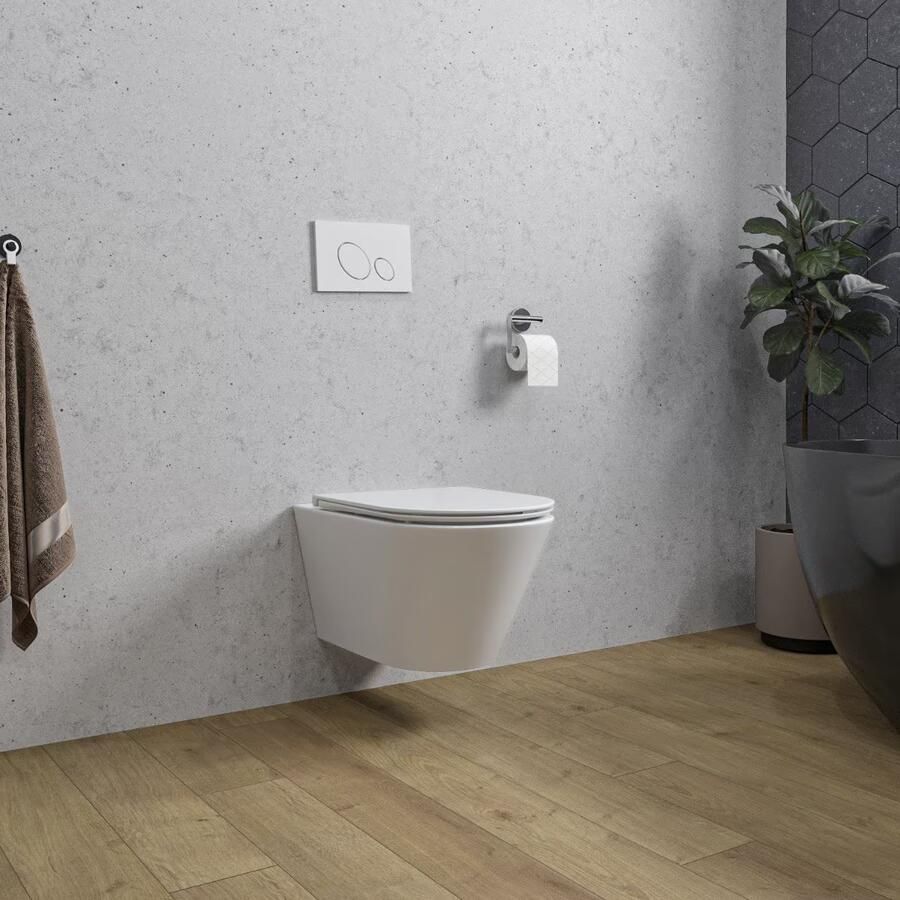 Wiesbaden Wandcloset Stereo | 53 cm | Rimless | Incl.Toiletzitting | Keramiek | Wit glans