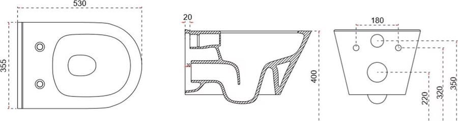 Wiesbaden Wandcloset Stereo | 53 cm | Rimless | Met bidet | Excl.Toiletzitting | Keramiek | Zwart mat - Foto 2