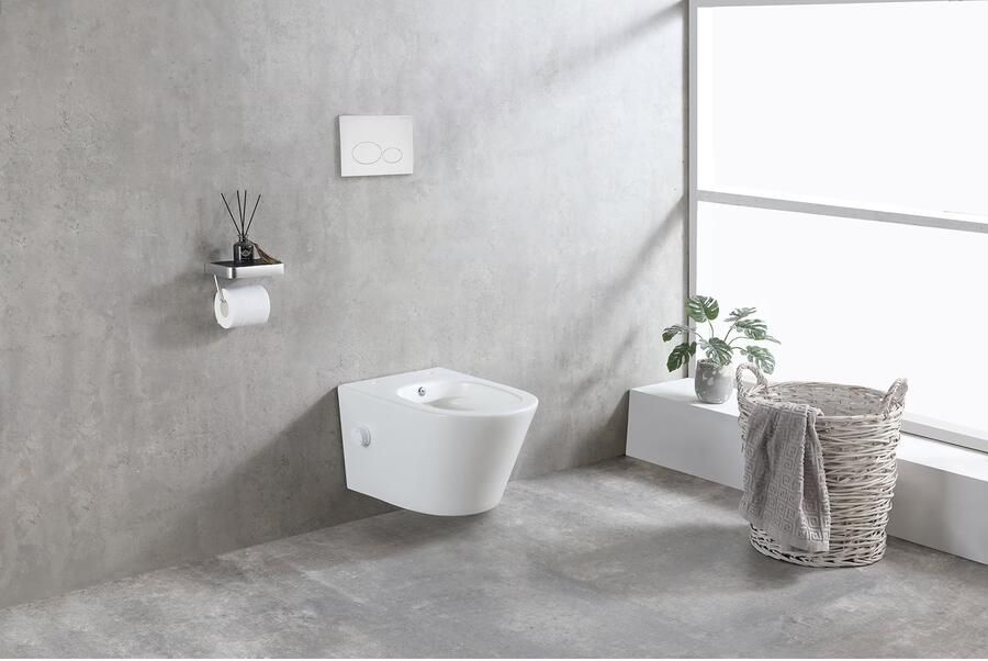 Wiesbaden Wandcloset Vesta | 52 cm | Rimless | Bidet functie-koud water | Excl.Toiletzitting | Keramiek | Mat wit