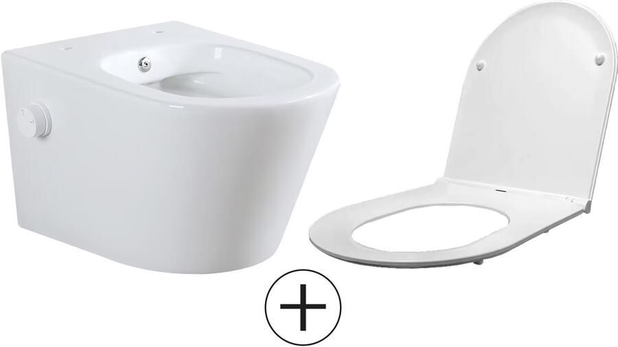 Wiesbaden Wandcloset Vesta | 52 cm | Rimless | Bidet functie-koud water | Incl.Toiletzitting | Keramiek | Glans wit - Foto 3