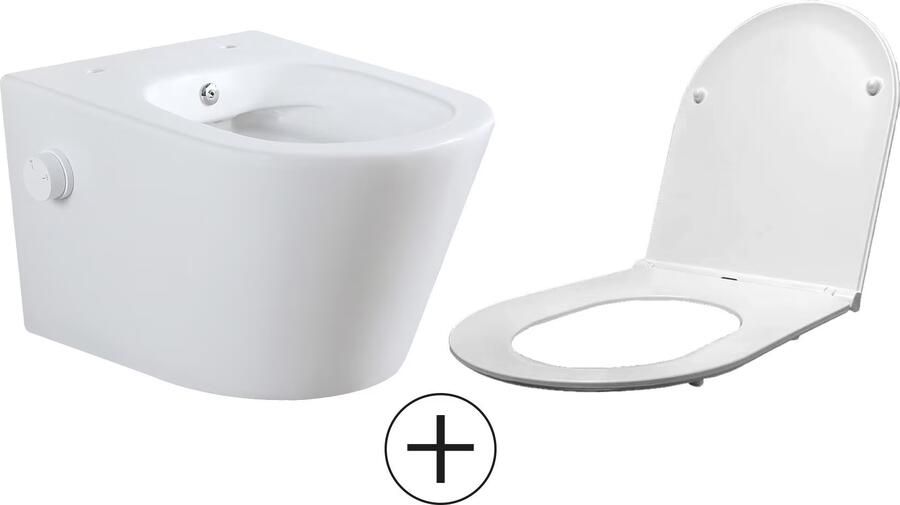 Wiesbaden Wandcloset Vesta | 52 cm | Rimless | Bidet functie-koud water | Incl.Toiletzitting | Keramiek | Mat wit - Foto 2