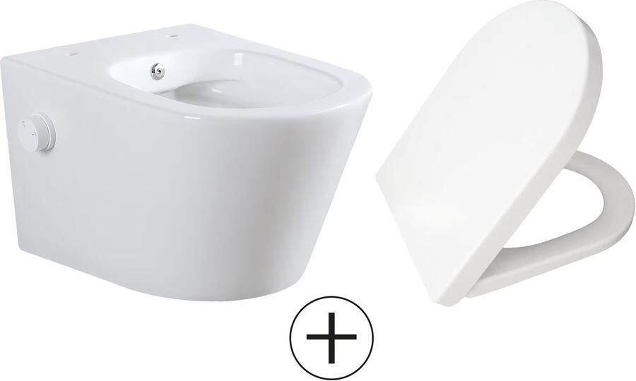 Wiesbaden Wandcloset Vesta | 52 cm | Rimless | Bidet functie-koud water | Incl.Toiletzitting | Keramiek | Glans wit - Foto 3