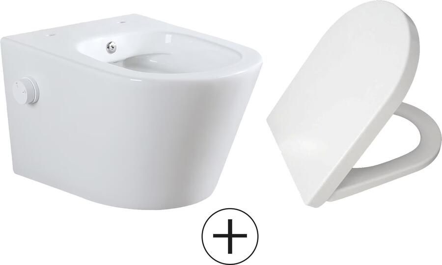 Wiesbaden Wandcloset Vesta | 52 cm | Rimless | Bidet functie-koud water | Incl.Toiletzitting | Keramiek | Mat wit - Foto 3