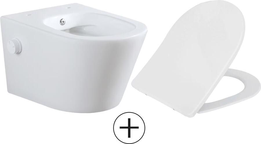 Wiesbaden Wandcloset Vesta | 52 cm | Rimless | Bidet functie-koud water | Incl.Toiletzitting | Keramiek | Mat wit - Foto 3