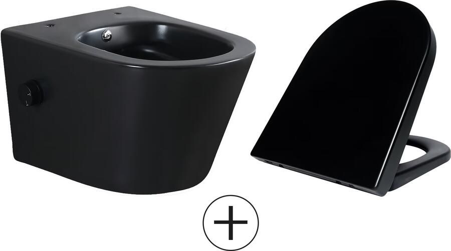 Wiesbaden Wandcloset Vesta | 52 cm | Rimless | Bidet functie-koud water | Incl.Toiletzitting | Keramiek | Mat zwart - Foto 3