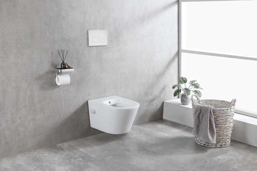 Wiesbaden Wandcloset Vesta | 52 cm | Rimless | Bidet functie-warm en koud water | Excl.Toiletzitting | Keramiek | Glans wit - Foto 2