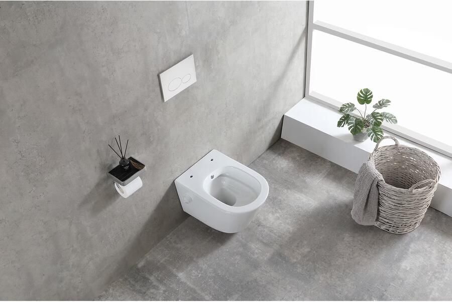 Wiesbaden Wandcloset Vesta | 52 cm | Rimless | Bidet functie-warm en koud water | Excl.Toiletzitting | Keramiek | Glans wit