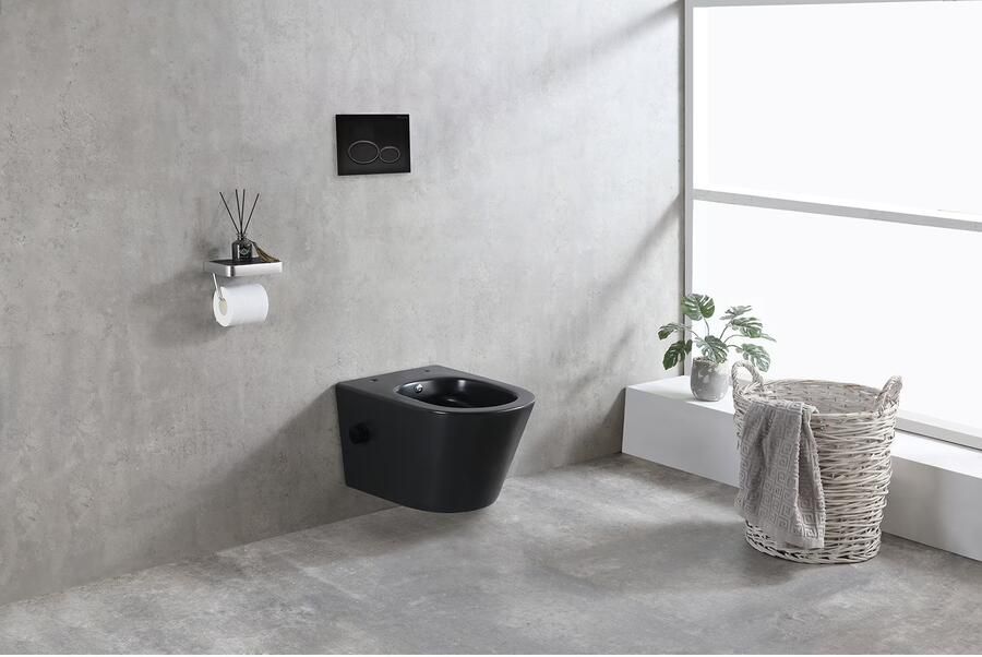 Wiesbaden Wandcloset Vesta | 52 cm | Rimless | Bidet functie-warm en koud water | Excl.Toiletzitting | Keramiek | Mat zwart - Foto 2